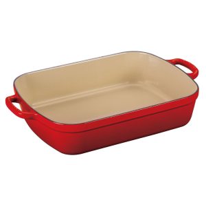 Chảo Gang Chữ Nhật Lecreuset Bratreine 37x29cm Kirsche Màu Đỏ