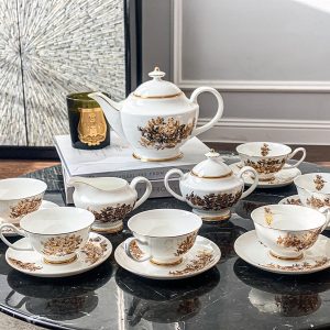 Bộ cafe sứ xương Imperial London cúc vàng HF
