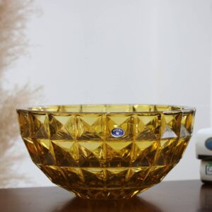 Tô pha lê kim cương Crystal Bohemia 28cm màu vàng