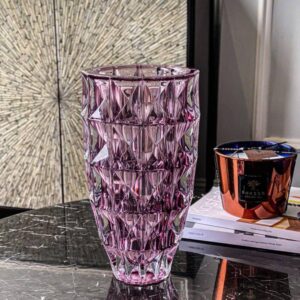 Lọ hoa pha lê kim cương Crystal Bohemia 28cm màu hồng