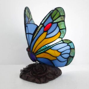 Đèn bàn trang trí Tiffany Bieye L10896 hình bướm bằng kính màu vàng xanh dương