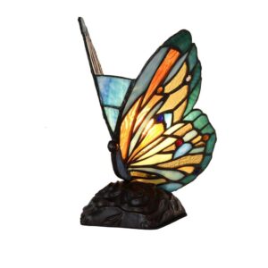 Đèn bàn trang trí Tiffany Bieye L10896 hình bướm bằng kính màu vàng xanh lá