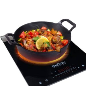 Nồi chảo gang GKÖCH màu đen CIP 21A 24cm nắp kính