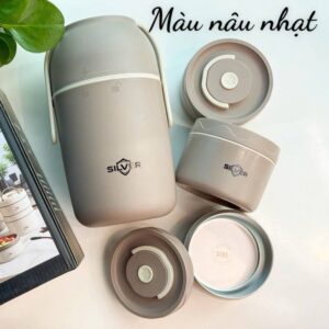 Cặp lồng cơm 3 ngăn Silver Lunch box màu nâu nhạt